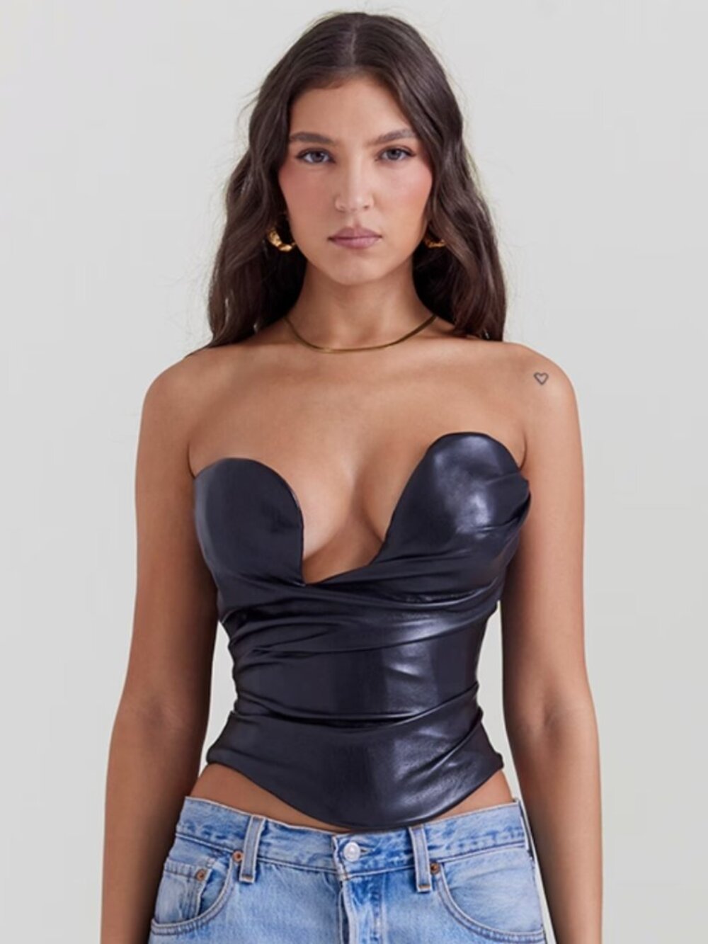 House of CB strapless asymmetrical faux leather size S